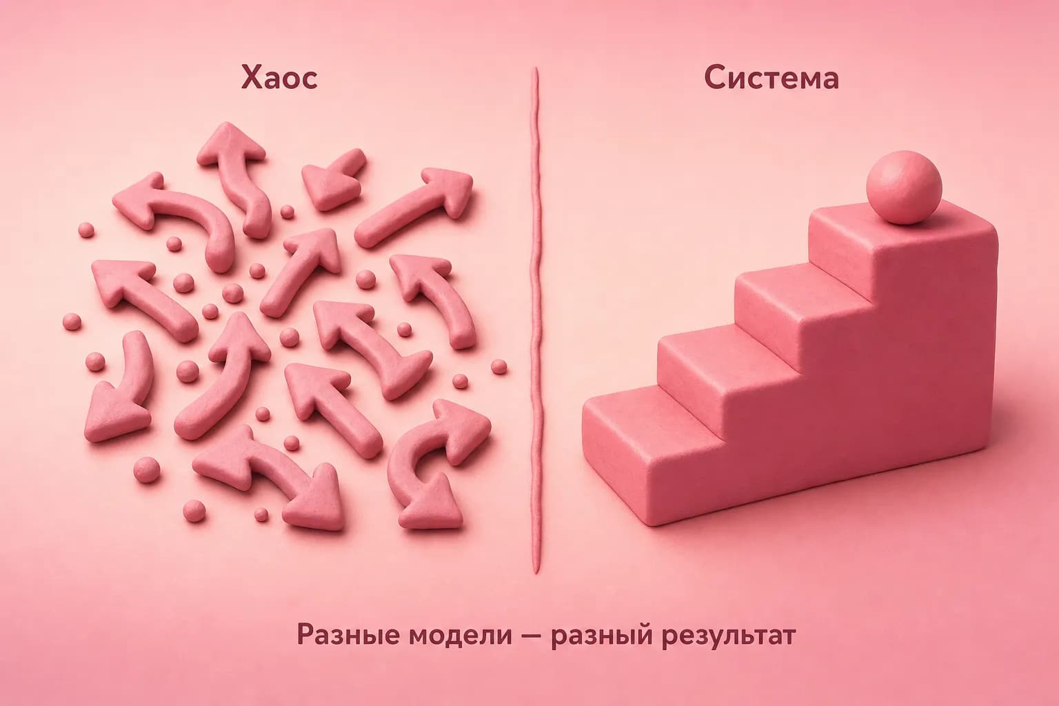 Глиняная сцена: хаос из стрелок против упорядоченной лестницы роста