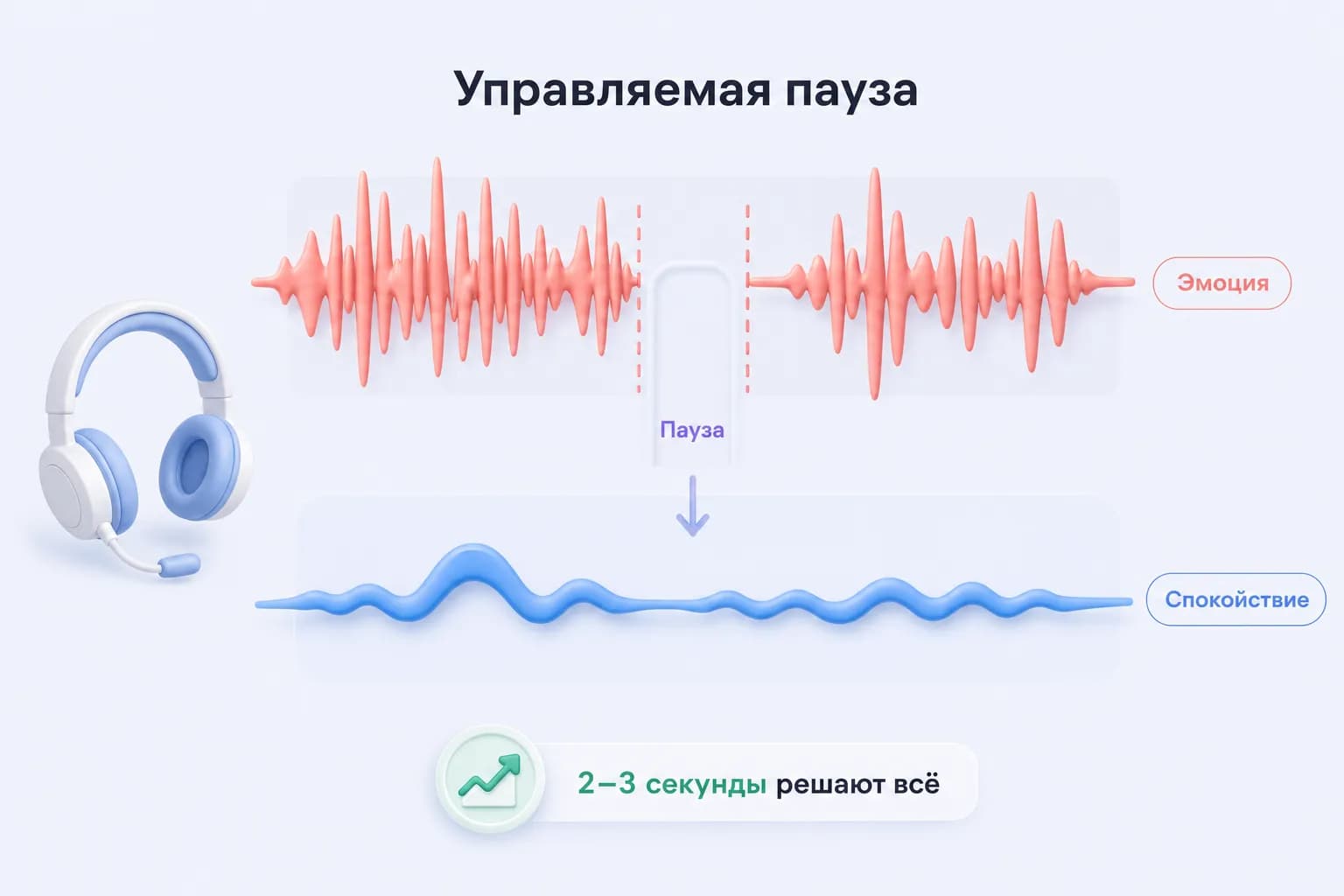 Две звуковые волны до и после паузы: эмоциональная и спокойная