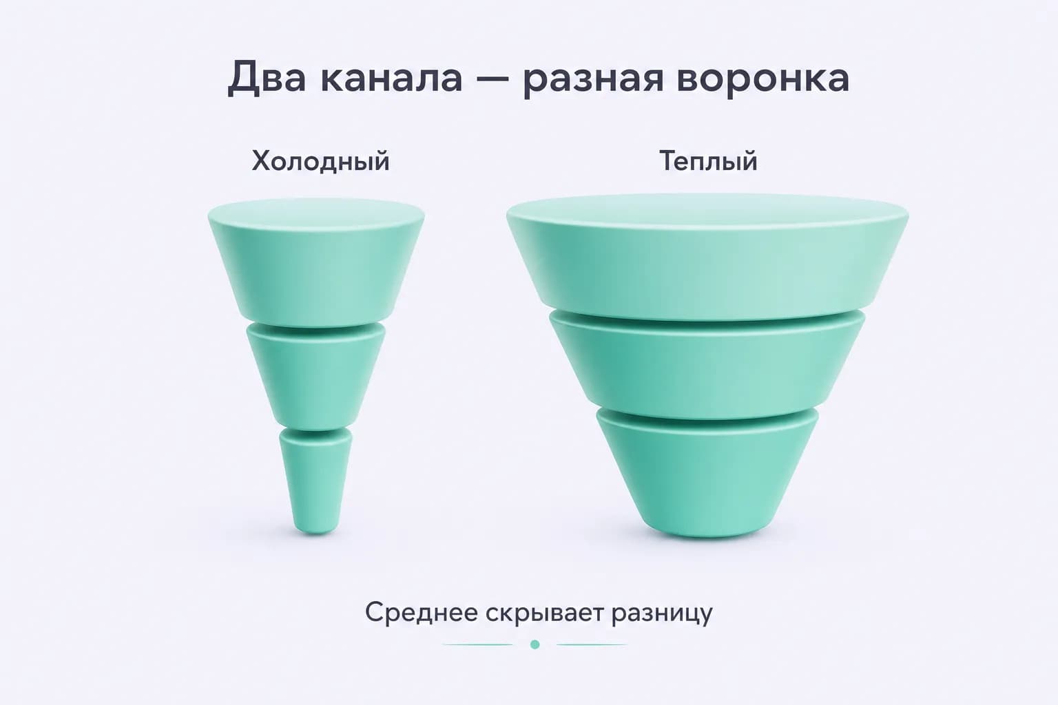 Две воронки рядом: узкая для холодного канала и широкая для теплого
