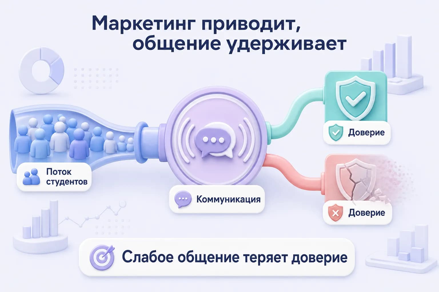 Поток студентов из маркетинга и разное состояние доверия из-за качества коммуникации