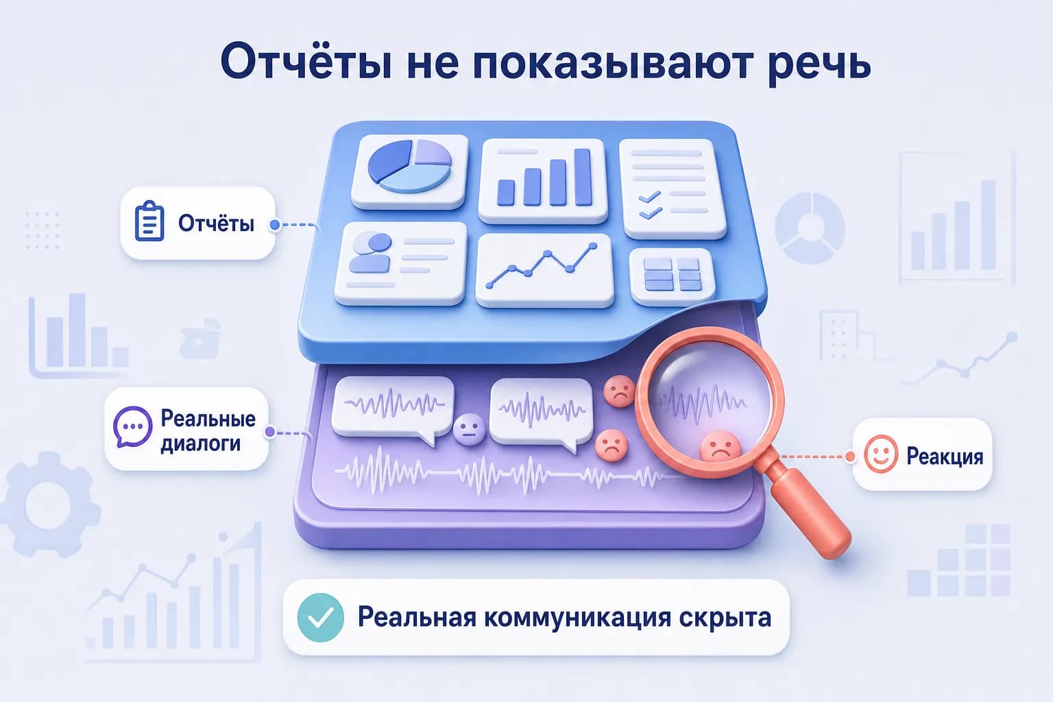 Верхний слой отчетов и скрытый нижний слой реальных диалогов онлайн-школы